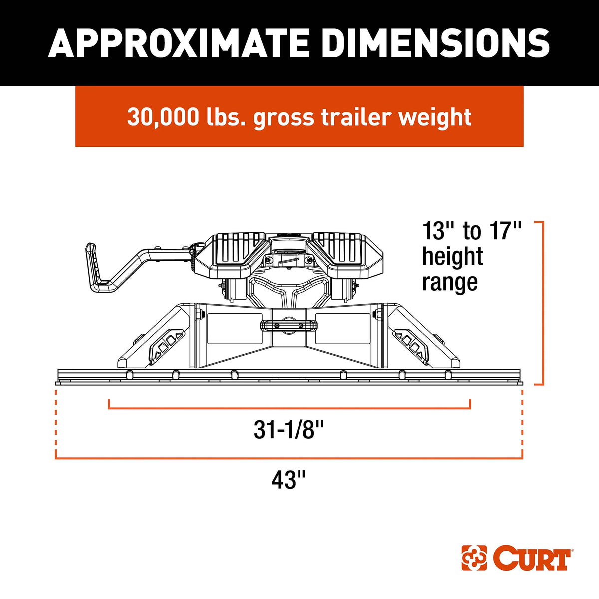 5th PowerRide GTW Hitch 30K Rails, Wheel CURT 30K Base with 16321