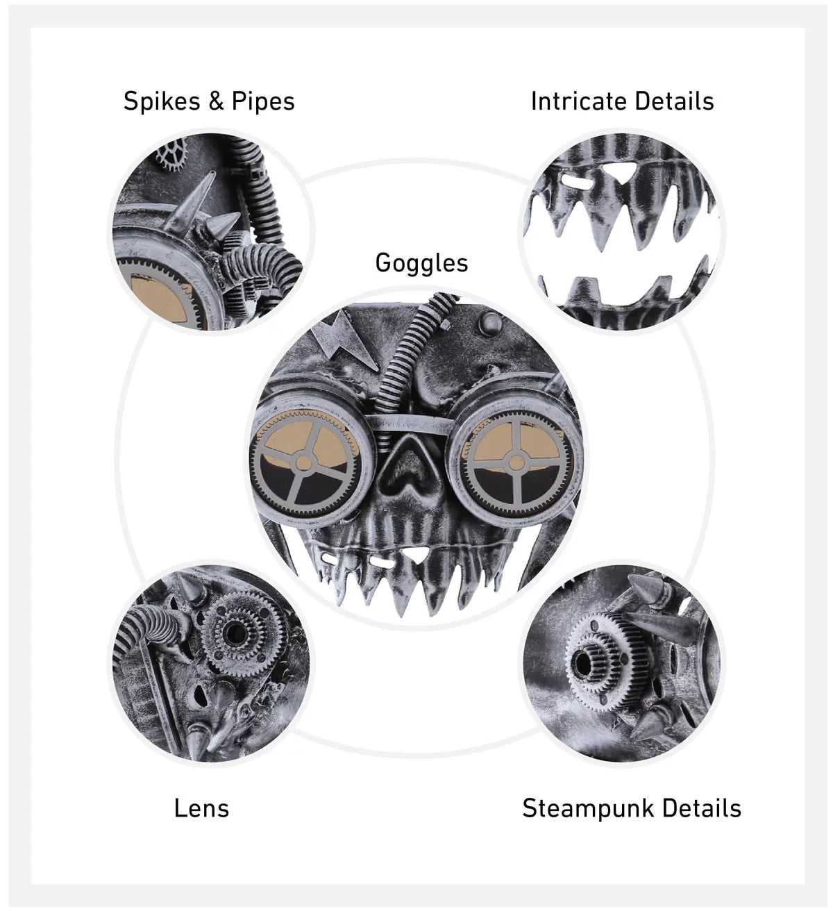 Wired Full Mask Steampunk Attitude Skeleton Costume Studio Goggles Face - Silver