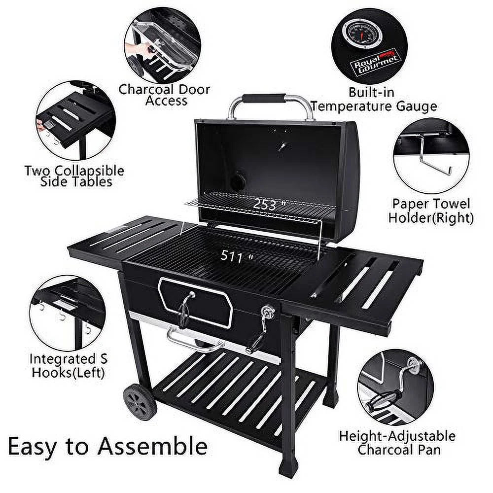 Smoker Charcoal Large 30-Inch CD2030AN Backyard Gourmet BBQ Grill, Cooking, Camping Royal Black, Picnic Deluxe Patio