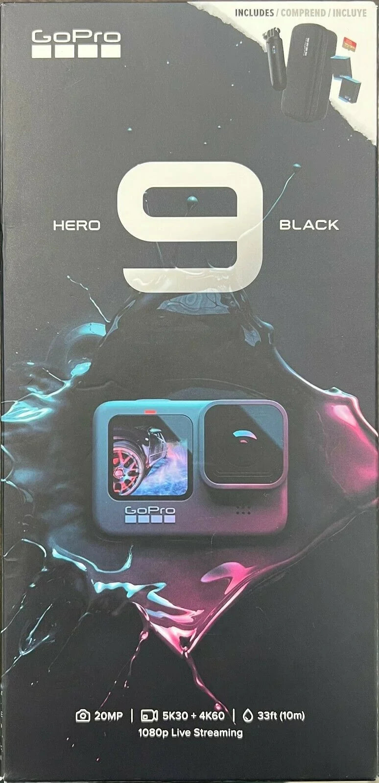 Camera GoPro Brand Action -- Black HERO9 Battery/Case/64GB Extra Bundle New