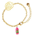 Love Snail Gold-tone Link Chain Resin Flower Hot Delight Jewelry Bracelet, 6.75"+2" Extender Pink