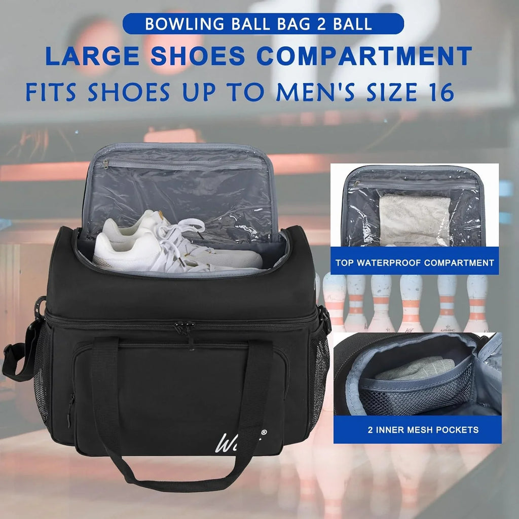 WOLT Bag Fits Balls to | Size Black Bowling 16 Mens Ball Shoes for Bowling 2 up Polyester