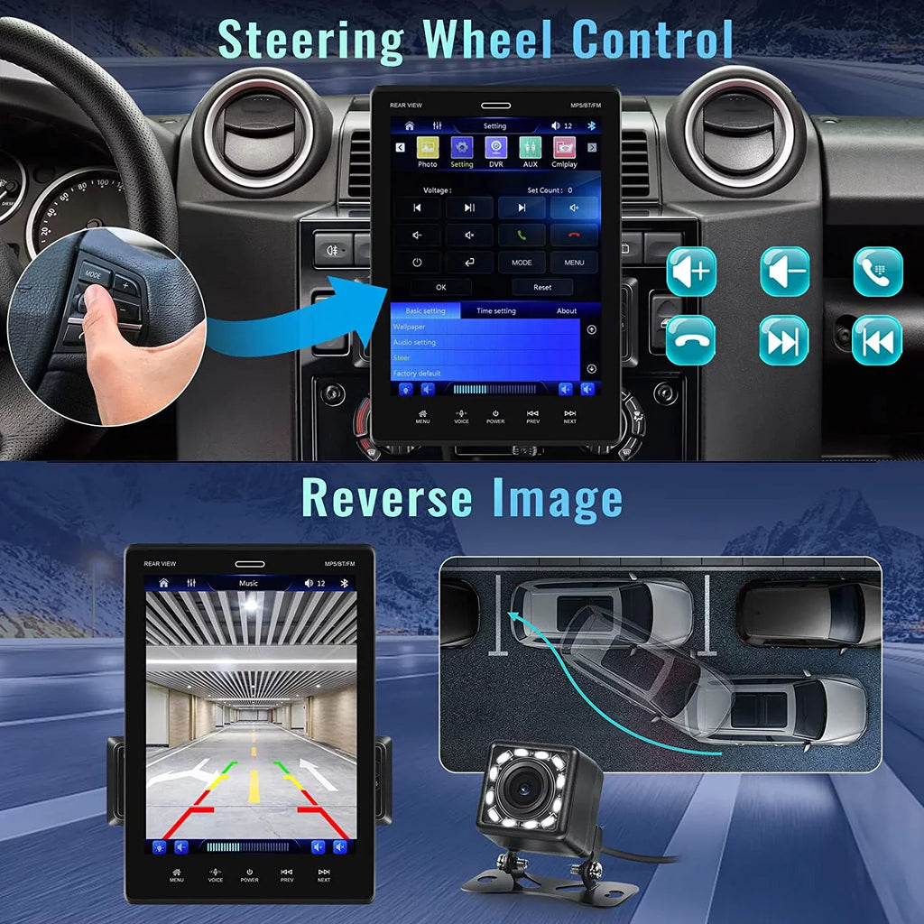 12 HD Auto MP5 Din Radio Screen Car Mirror Podofo Single Car Stereo Bluetooth Android Rear FM,with with Link Touch Apple Player LED USB Car 9.5'' Carplay Camera