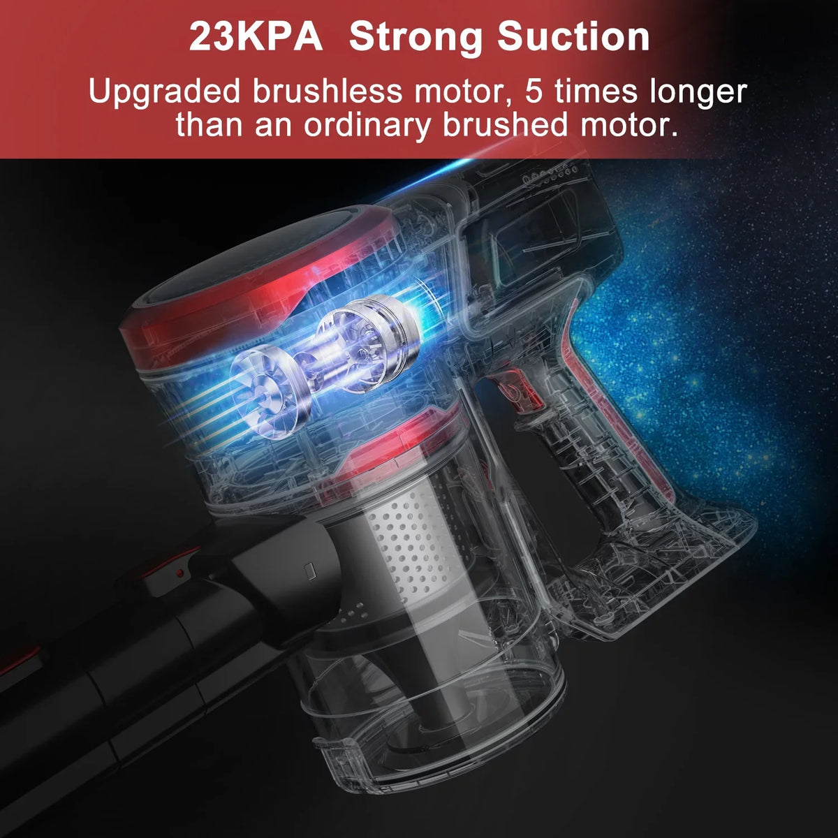 Stick Vacuum for Floor, Carpet, Brushless Motor Hard K17 23KPA Cleaner Cordless