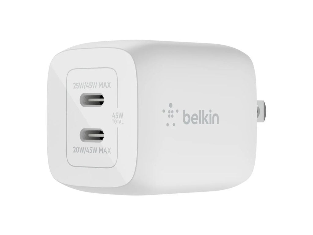 PPS DUAL USB-C WALL WITH Model Belkin White GAN 45W CHARGER WCH011DQWH