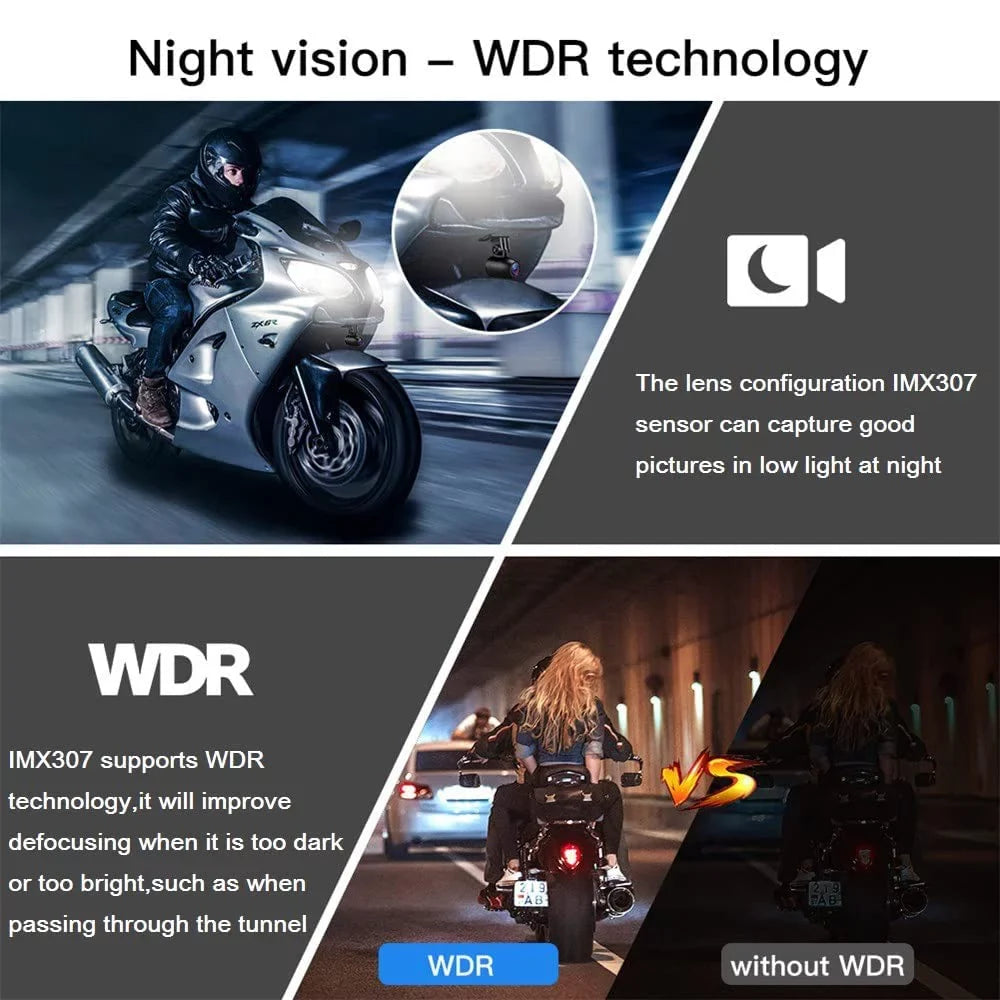 Camera, Motorcycle Fish VSYSTO Body Night HD Rear Vision, Recording, Angle G-sensor 150° Dash Full Eye Cam, Loop 1080P WDR, Lens 2 SonyIMX307 Front and Waterproof Inch Wide Screen