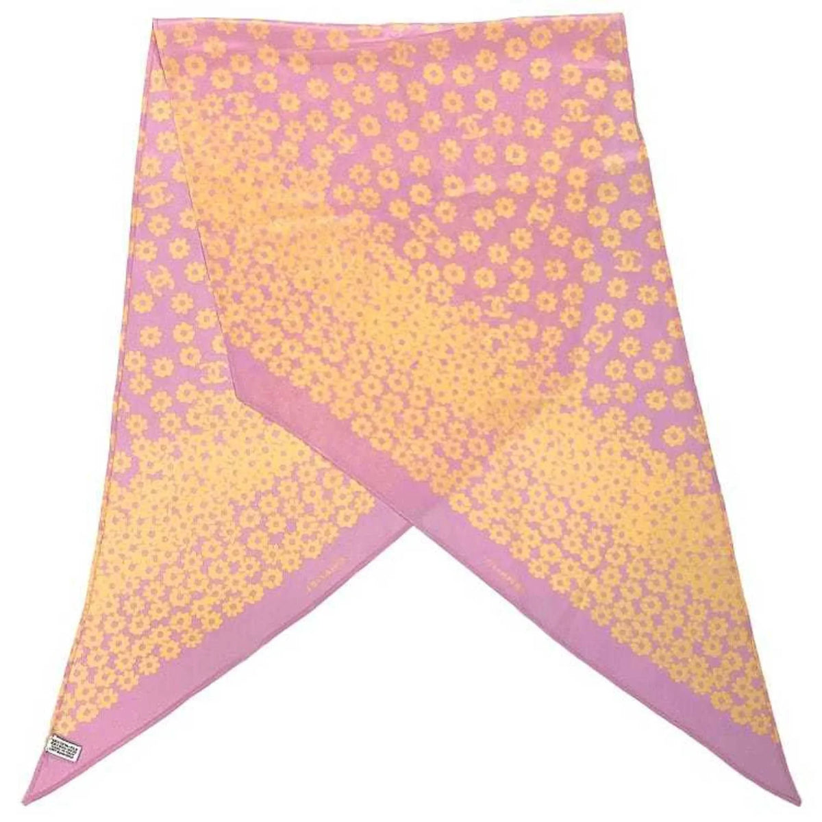 muffler 100% ladies yellow Pre-Owned here pink scarf see-through mark flower Chanel (Good) CHANEL silk