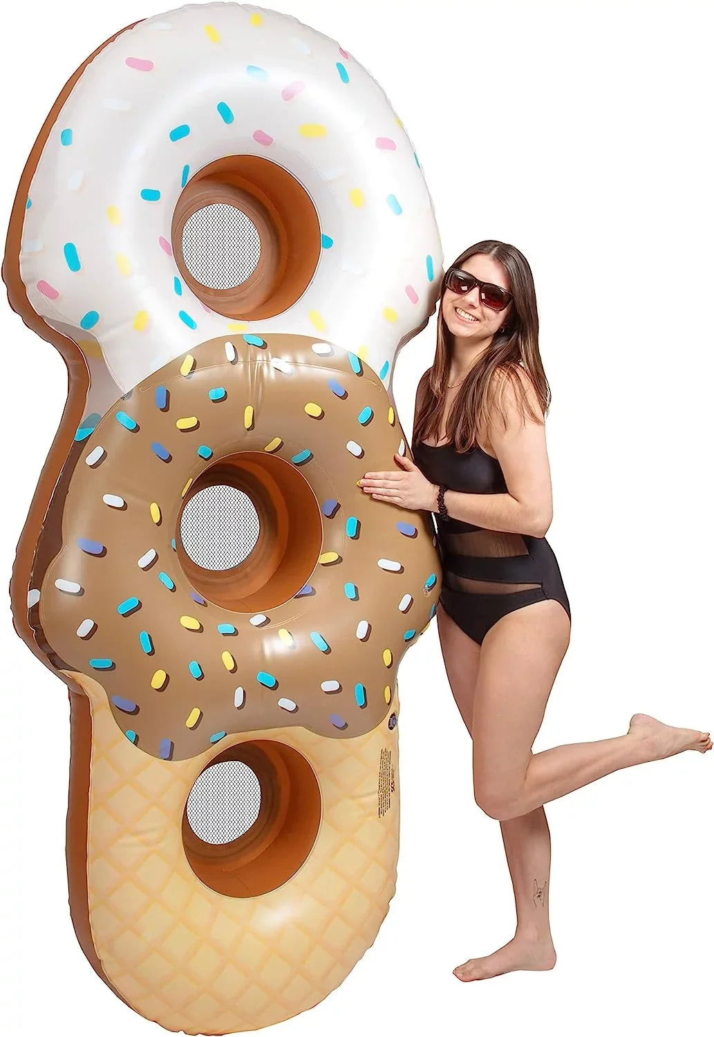Tube for XL People Float Swimming 7 Summer Cream for Long Seats Giant - Pool Perfect - Mesh 3 Inflatable Ice Huge Ft Sections Aquamazing Kids, Cone Adults-
