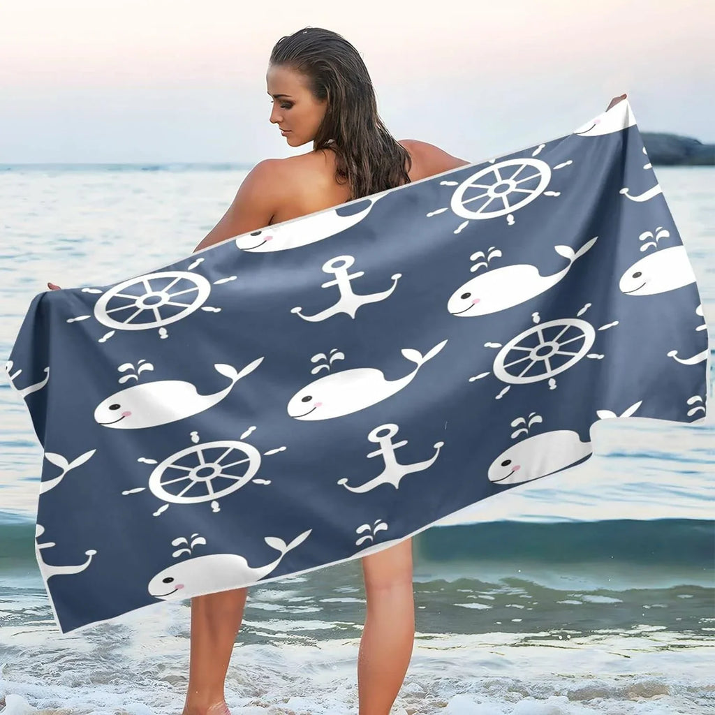 Swimming Lightweight Absorbent - Towel Holiday Camping Towels Dry Bestwell - Towel Oversized （429） Compact Retro Whale Quick Super Beach for Cartoon Anchor Travel