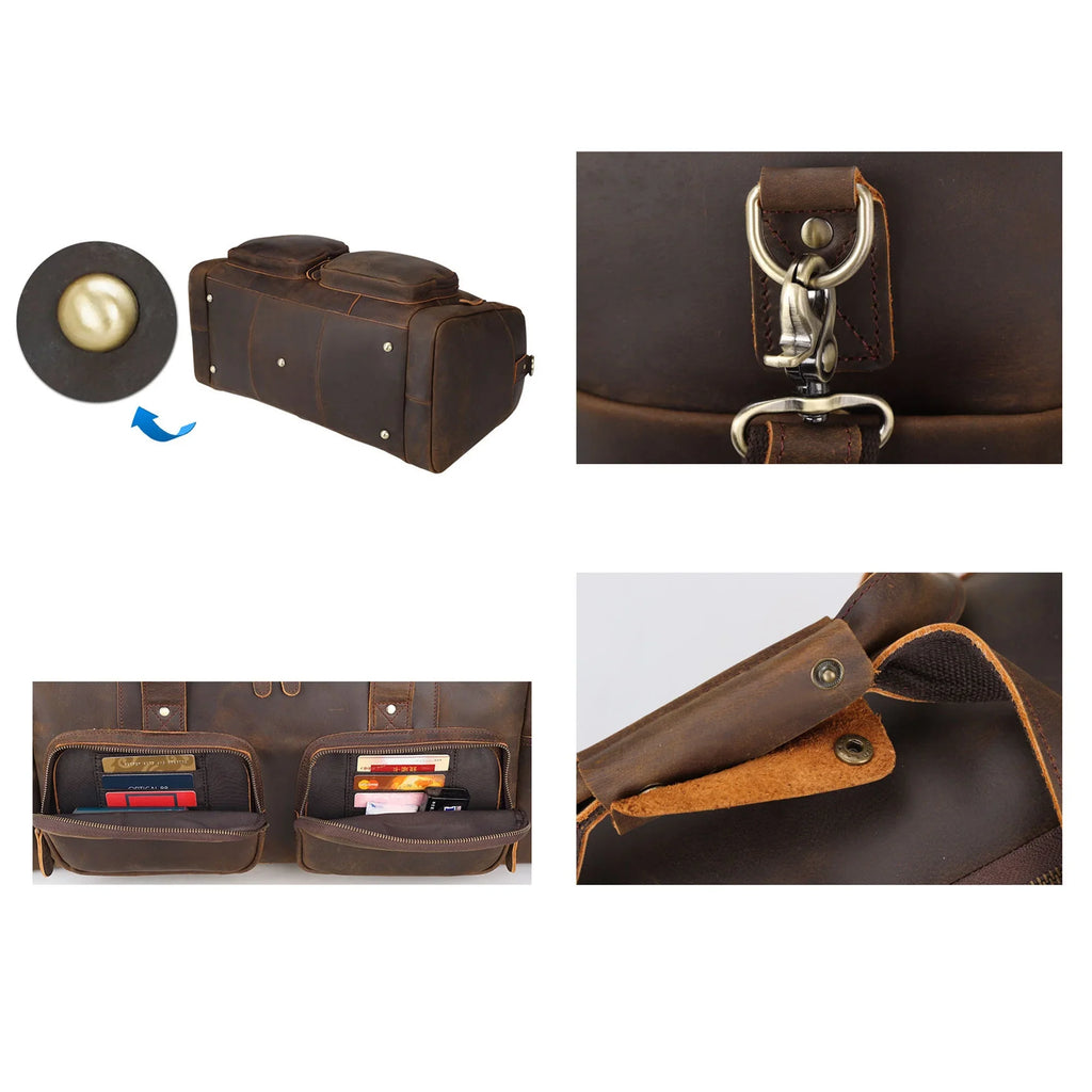 Full Bag, Bag, Leather Shoulder Duffle Travel Grain Bag