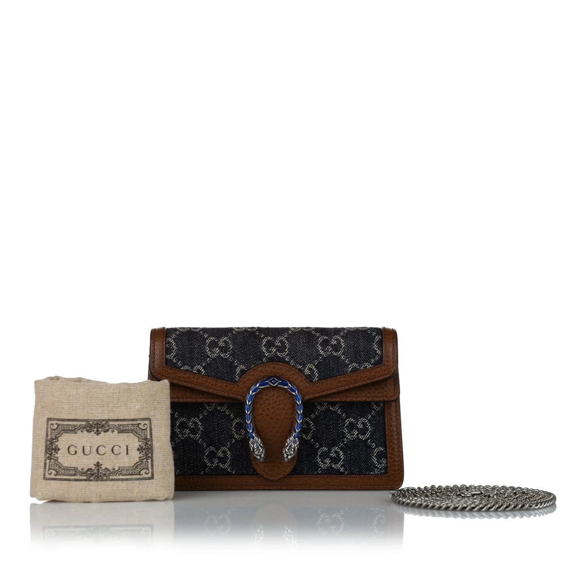 Dionysus Pre-Owned Women Crossbody Authenticated Fabric Denim Bag Super GG Mini Gucci Blue
