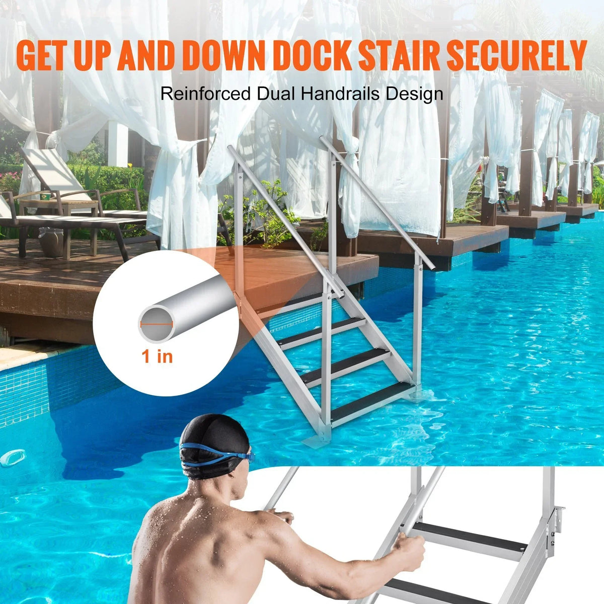30-38 Step Vevor 4 500 Dock Ladder Load Height, in. Stairs Capacity Adjustable Dock lbs