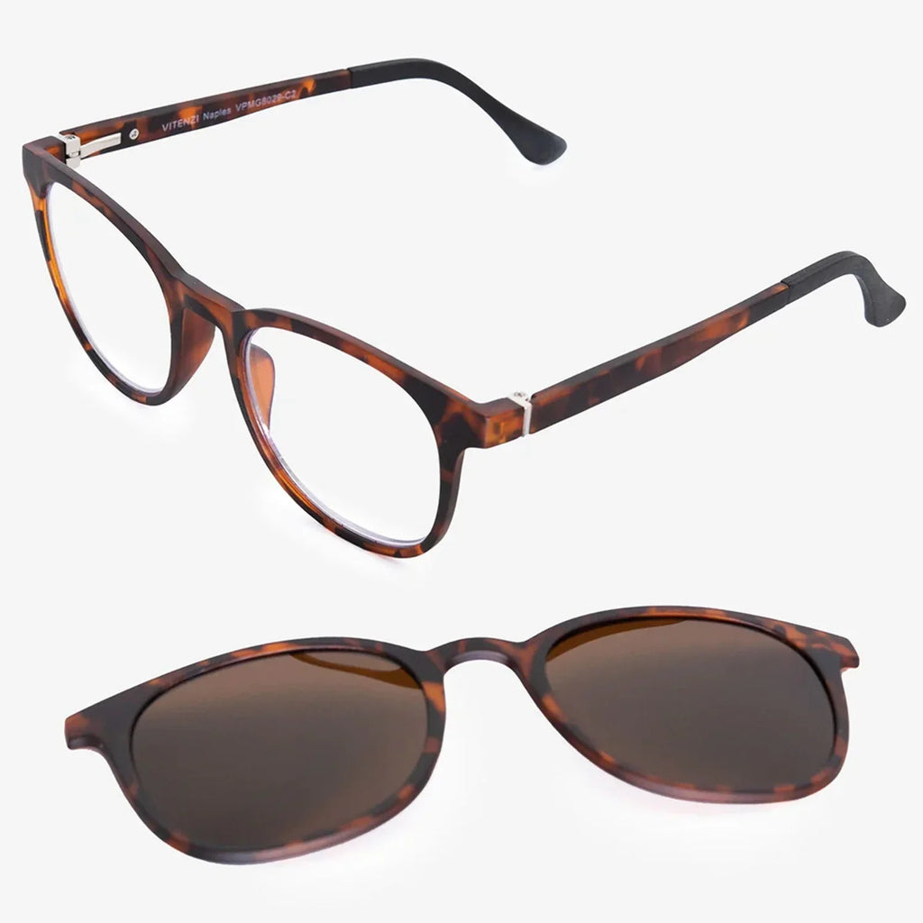 2.00 Blue Glasses Blocking VITENZI Clip Tortoise Multifocal Light Progressive - Scratch Magnetic Readers Includes in Naples Reading Fog On - Anti Sunglasses