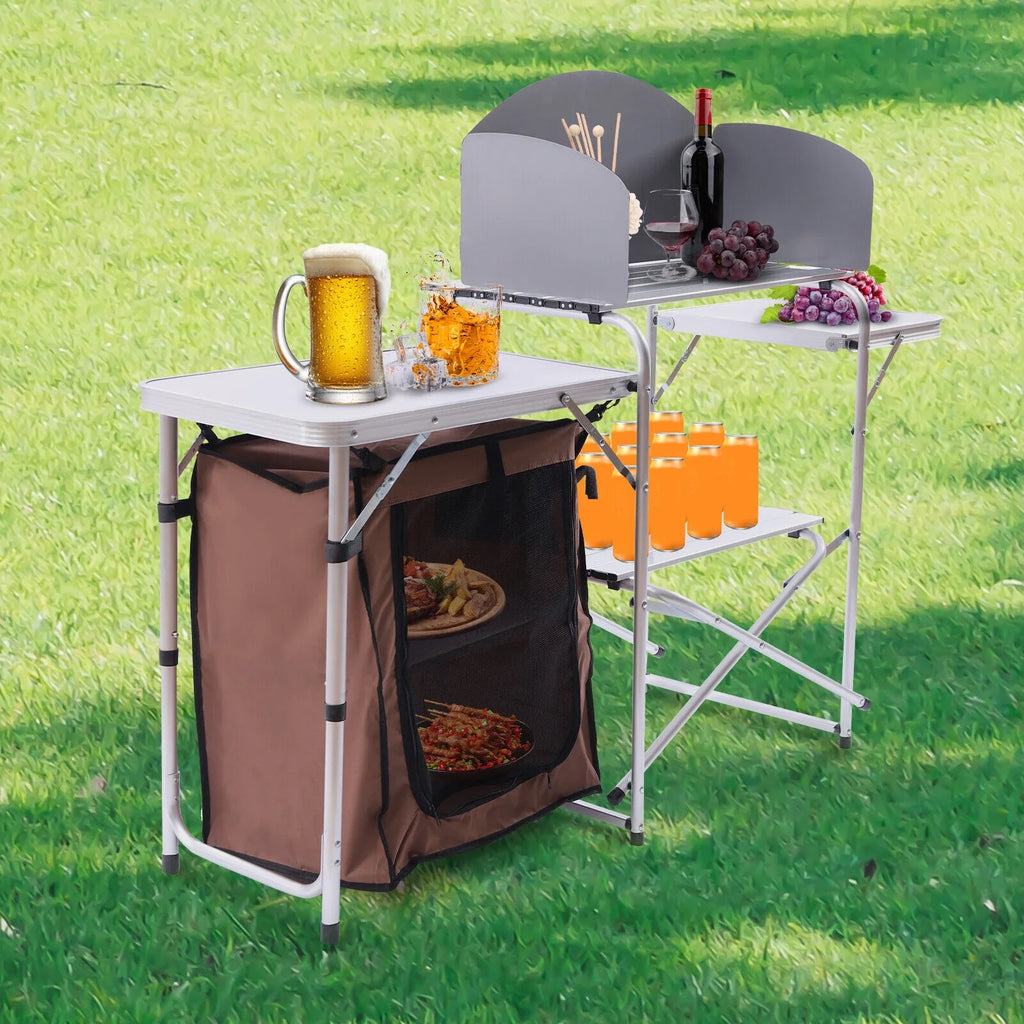 Rack+Brown Table Portable Barbecue Folding Fabric Camping Station Cover