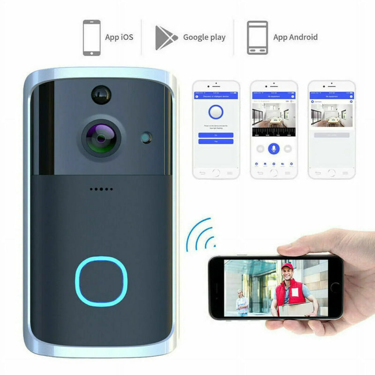 Automation Door Home Homekit Security Video WiFi Smart Smart Intercom Wireless Doorbell Visual Module-Black Phone Bell Camera Ring