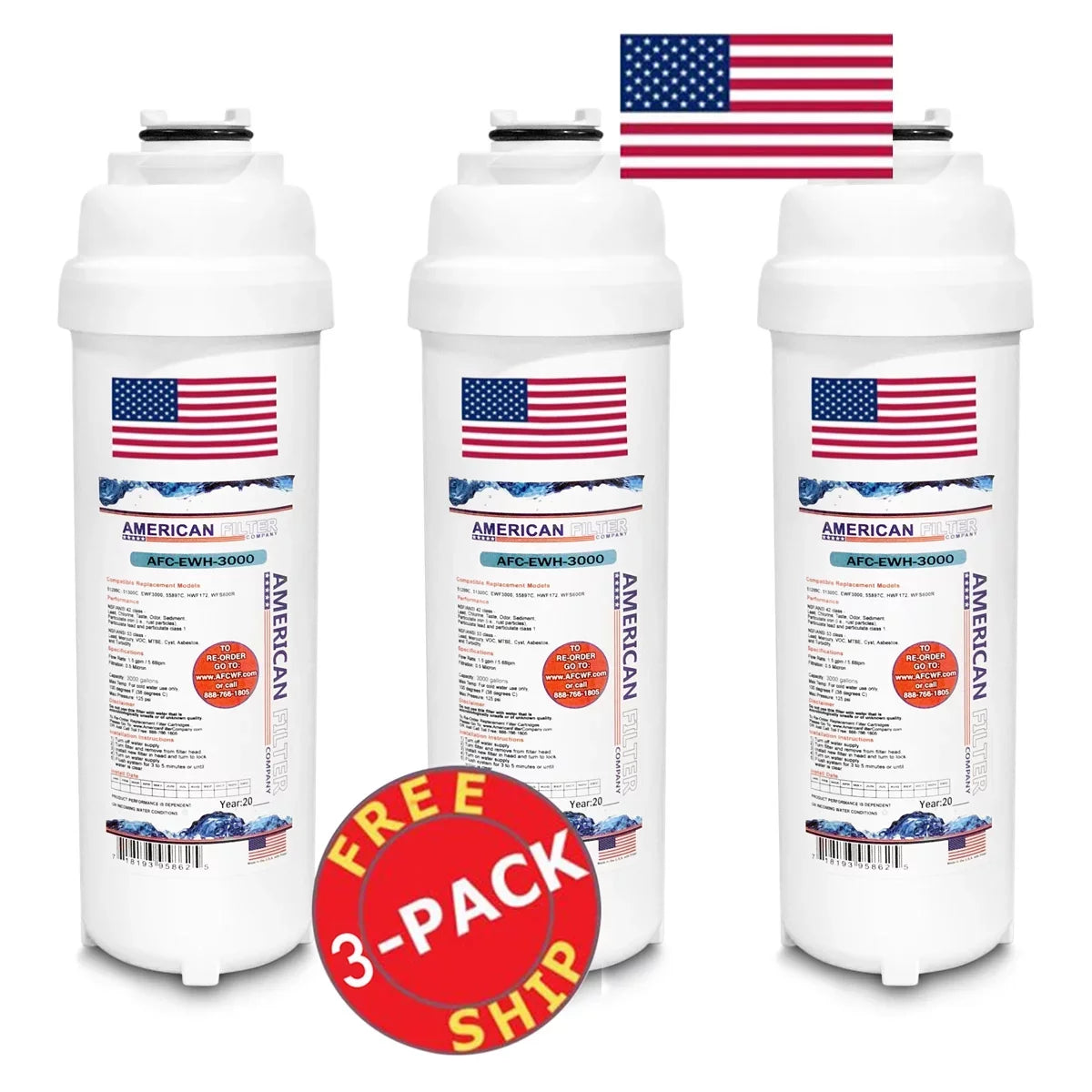 Compatible Made # 3 AFC , HTVZ8SS-WF Model Brand U.S.A. in , - - , Water Filters with AFC-EWH-3000 Filter