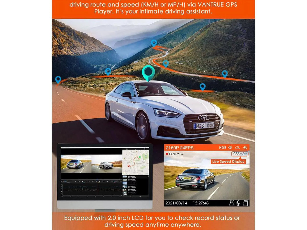 Front Dashboard Motion Monitor for Vision, Dash FHD Hidden 1080P 60fps Dashcam HDR GPS Camera, Cam Camera, Detection 1080P Cars, and Front 2K Rear Night Parking Dual