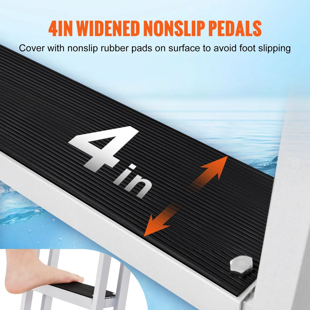 for & 4'' Marine Installation Access - Alloy lbs Dock Wide Simple Nonslip Boats, Lakes, VEVOR Removable Ladder 3-Step Steps, Aluminum 350 Pools with Capacity,
