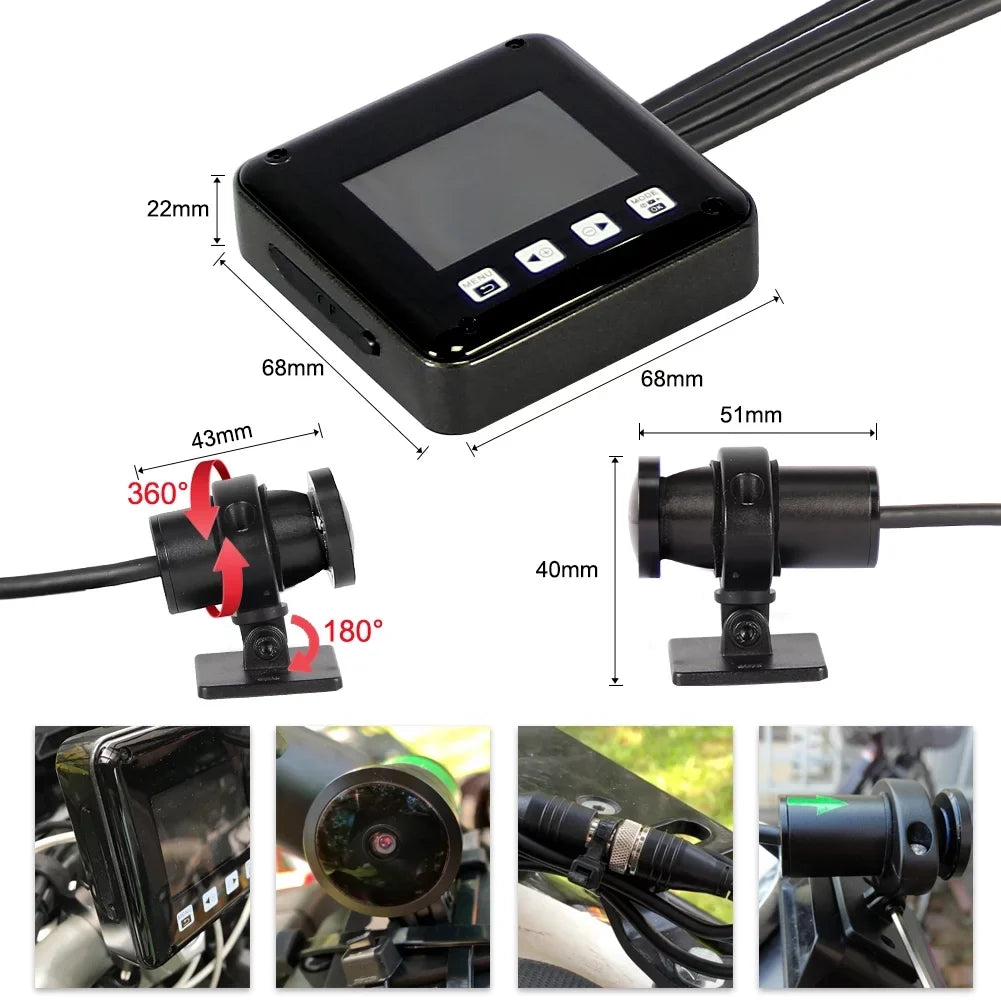 Camera, Motorcycle Fish VSYSTO Body Night HD Rear Vision, Recording, Angle G-sensor 150° Dash Full Eye Cam, Loop 1080P WDR, Lens 2 SonyIMX307 Front and Waterproof Inch Wide Screen