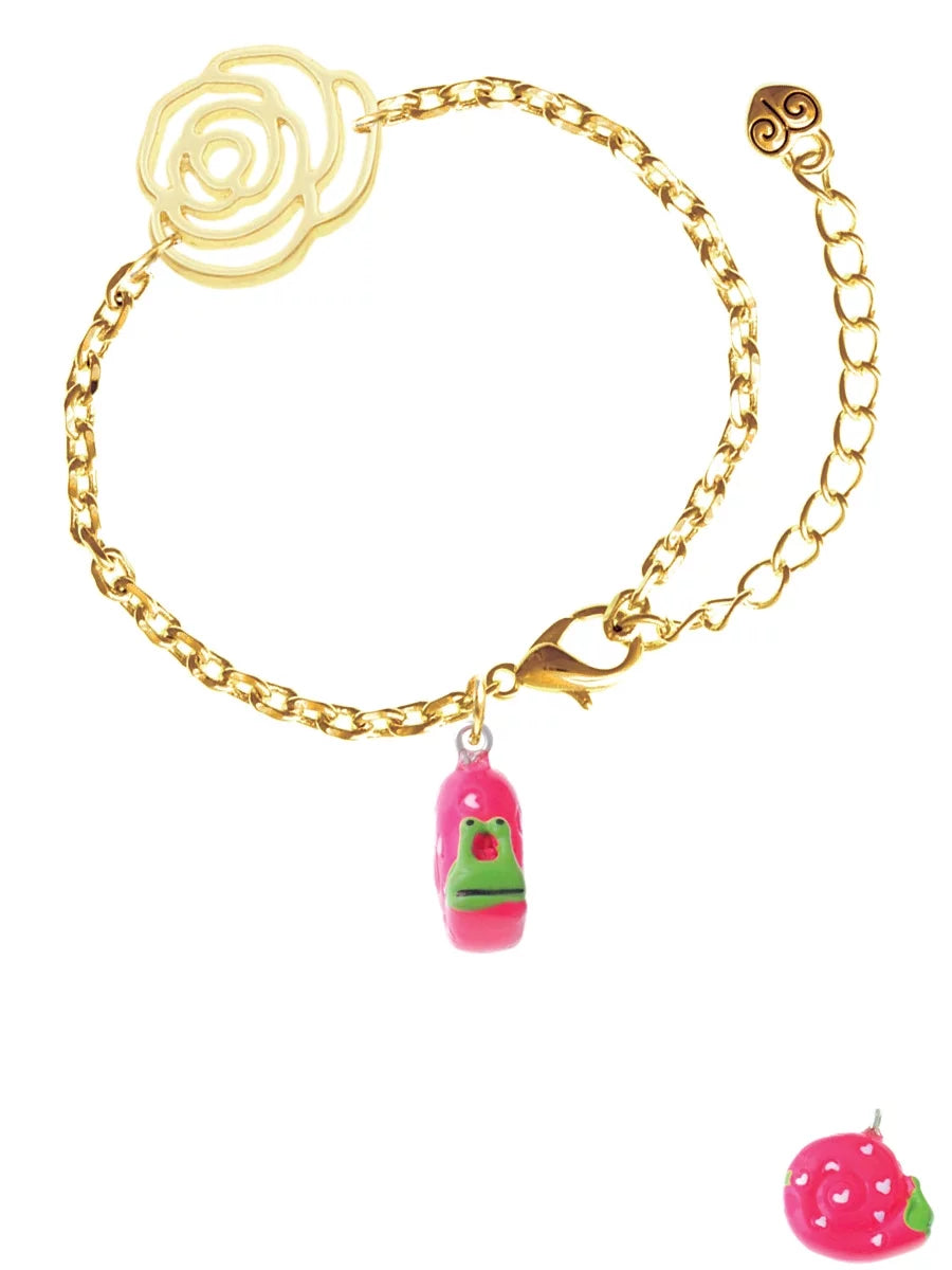 Love Snail Gold-tone Link Chain Resin Flower Hot Delight Jewelry Bracelet, 6.75"+2" Extender Pink