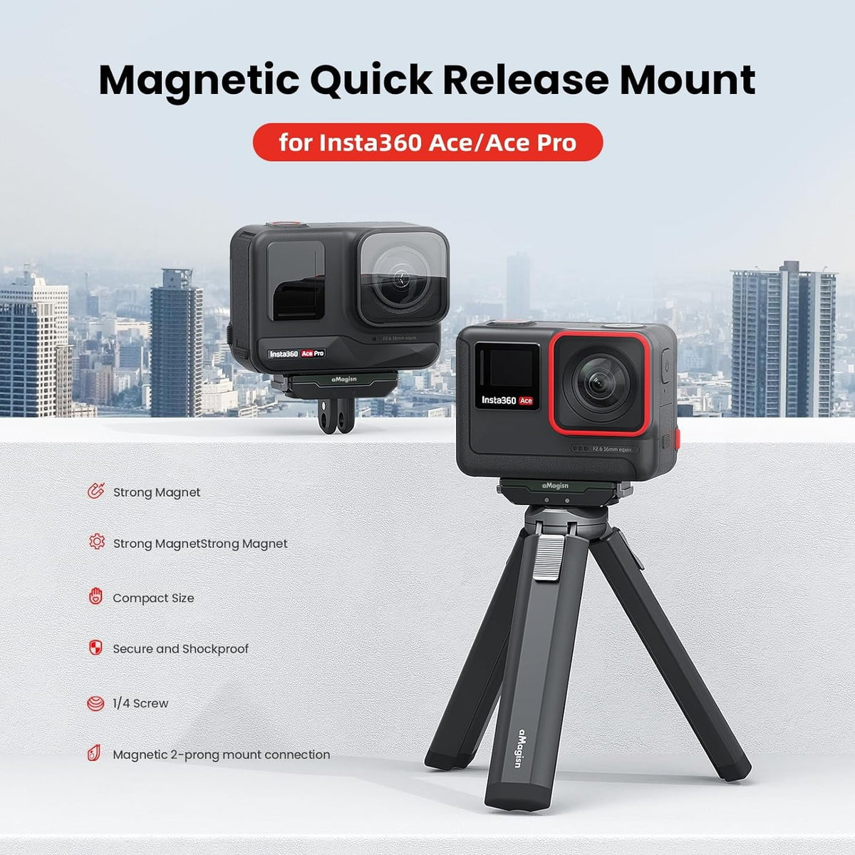 Pro and Pro Insta360 for Mount, Insta360 Prong Release Ace 1/4 Mount Thread Magnetic Ace GAEKOL / Snap-On Mount Quick 2 Ace Insta360