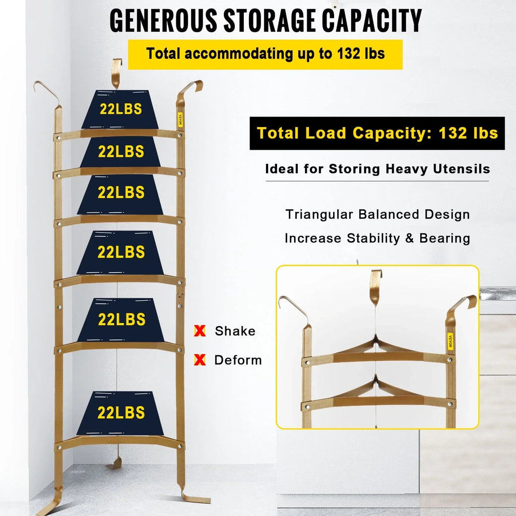 Storage Shelf Baskets Shelf, Pots, Storage SKYSHALO Copper Cookware Rack Pot Stand, Pans, Multi-Layer Tower, Kitchen Cookware Rack, 61-inch 6-Tier Kettles Cookware Steel Corner for Unassembled Carbon