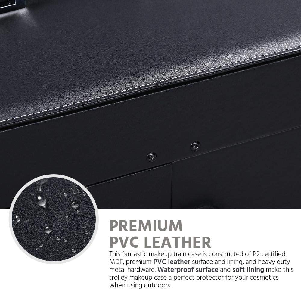 Removable Train with 4 Rolling Case Black and Handle, Cosmetic Rod Trolley Makeup Pull Spinner Luggage Mirror Case, Wheels, Travel