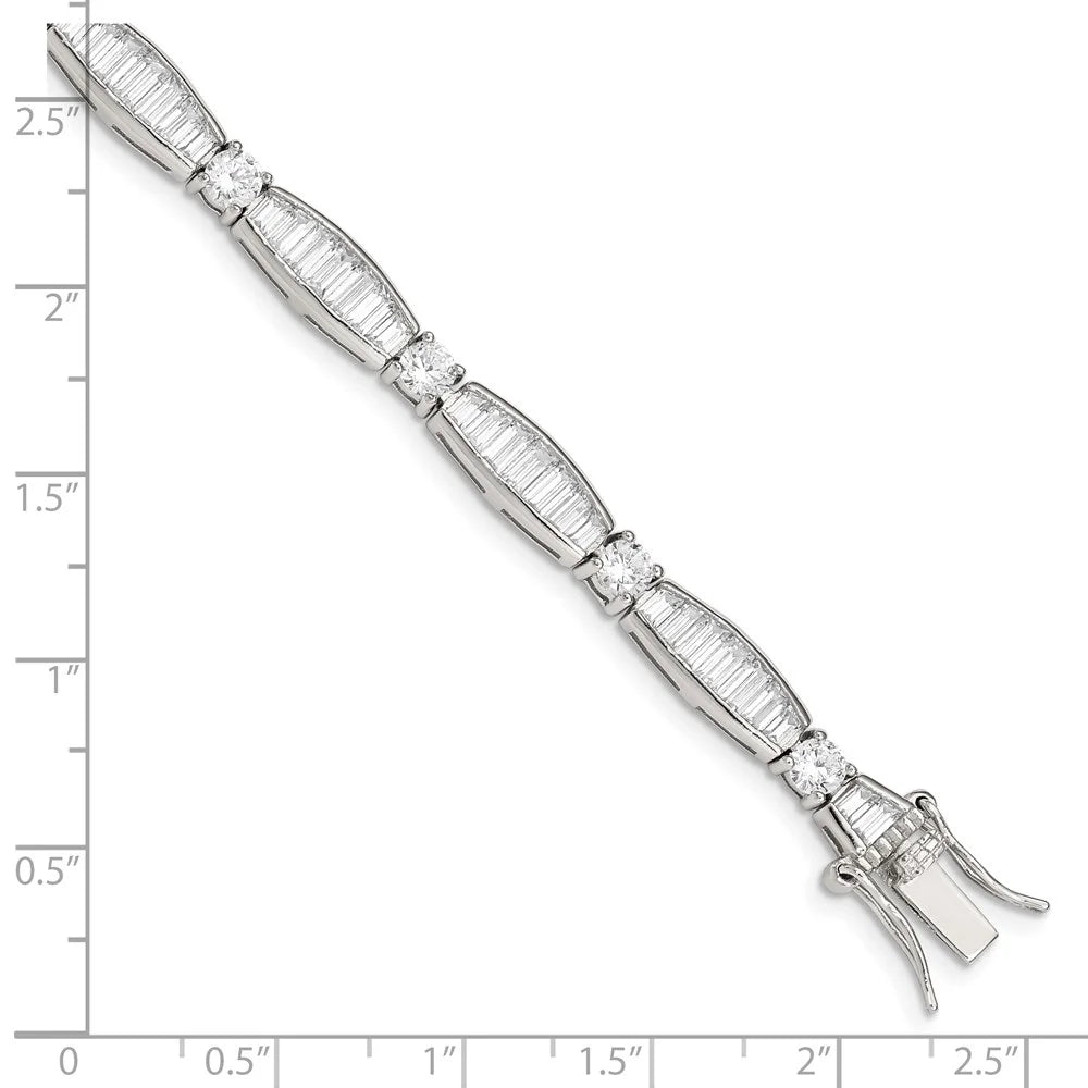 Rhodium-plated Silver Bracelet Baguette Sterling Round CZ QQX400CZ and