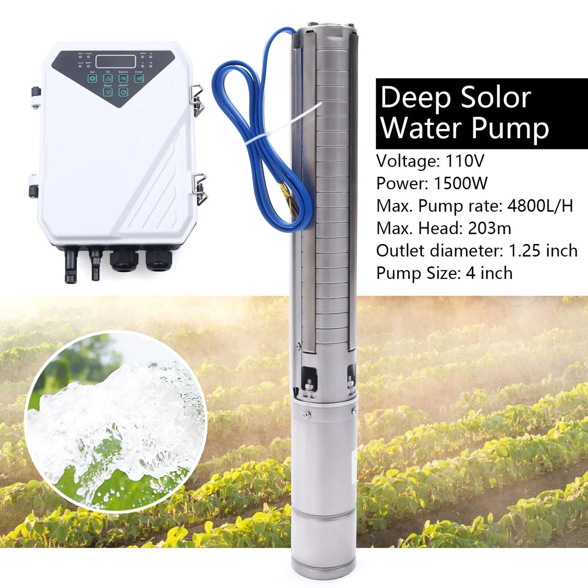 Well Pump 2 Submersible HP Water DC 110V 4" Solar MPPT Deep Kit Controller Pump