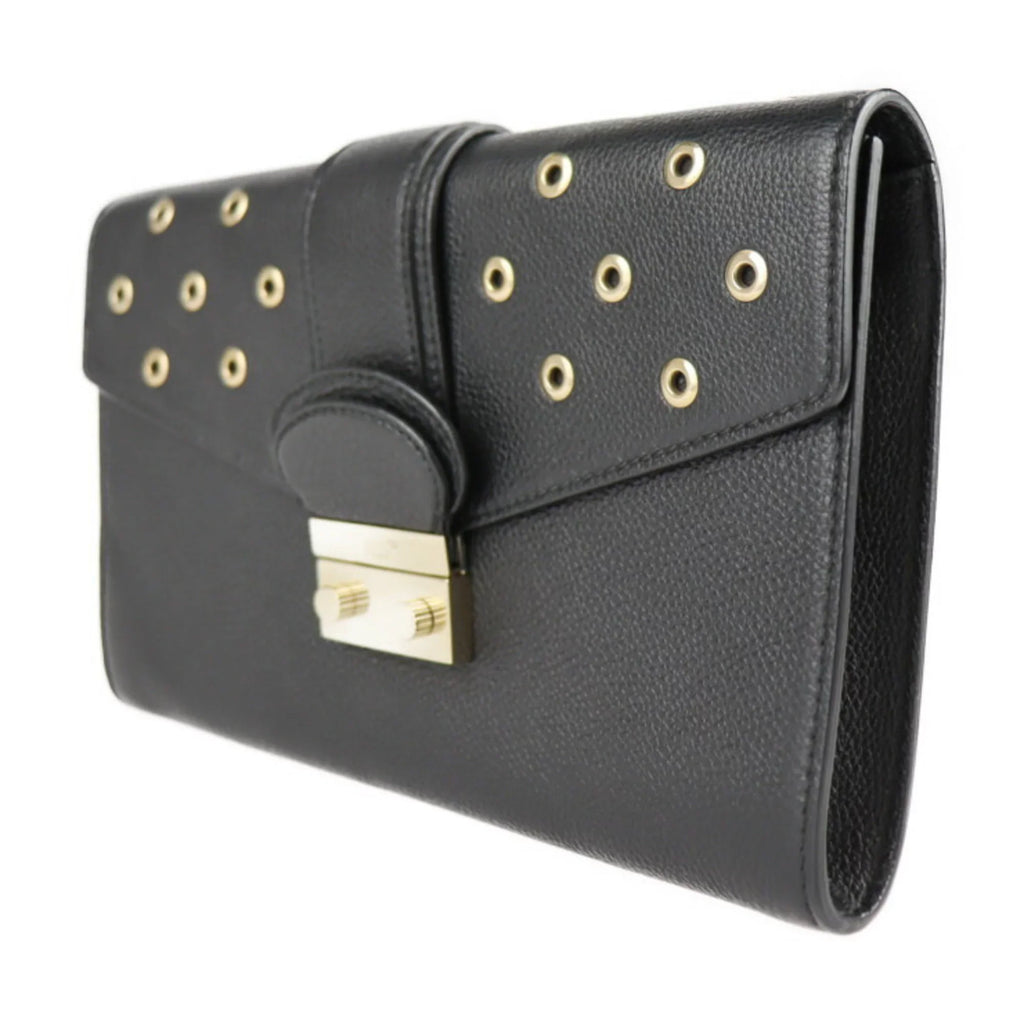 punching RED Pre-Owned leather REDValentino gold metal black fittings Valentino second VALENTINO clutch eyelet wristlet (Good) bag red