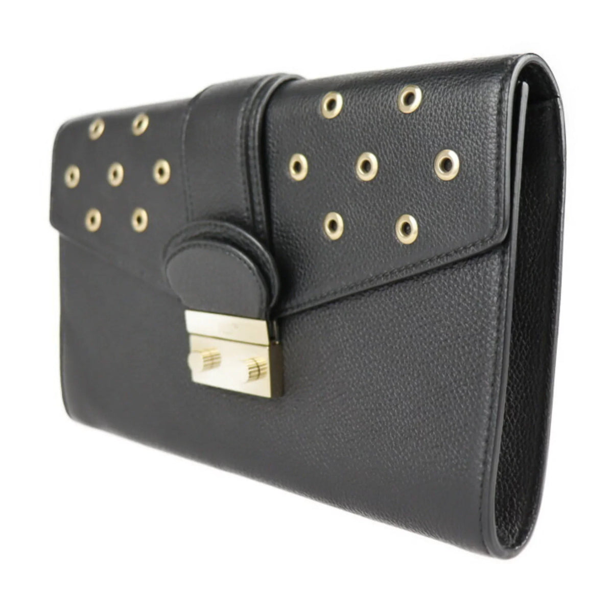 punching RED Pre-Owned leather REDValentino gold metal black fittings Valentino second VALENTINO clutch eyelet wristlet (Good) bag red