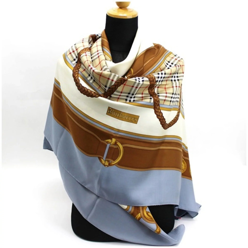 Silk Pre-Owned Scarf Burberrys Women's Blue Plaid Burberry's (Good) Gray