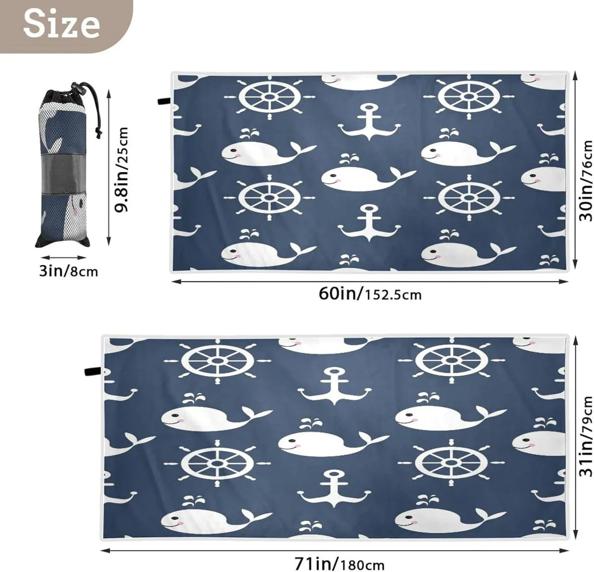 Swimming Lightweight Absorbent - Towel Holiday Camping Towels Dry Bestwell - Towel Oversized （429） Compact Retro Whale Quick Super Beach for Cartoon Anchor Travel