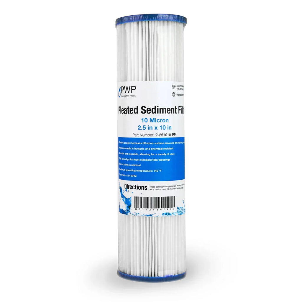 10 25 2.5X10" Filter Micron Water Pack Polypropylene Pleated Cartridge