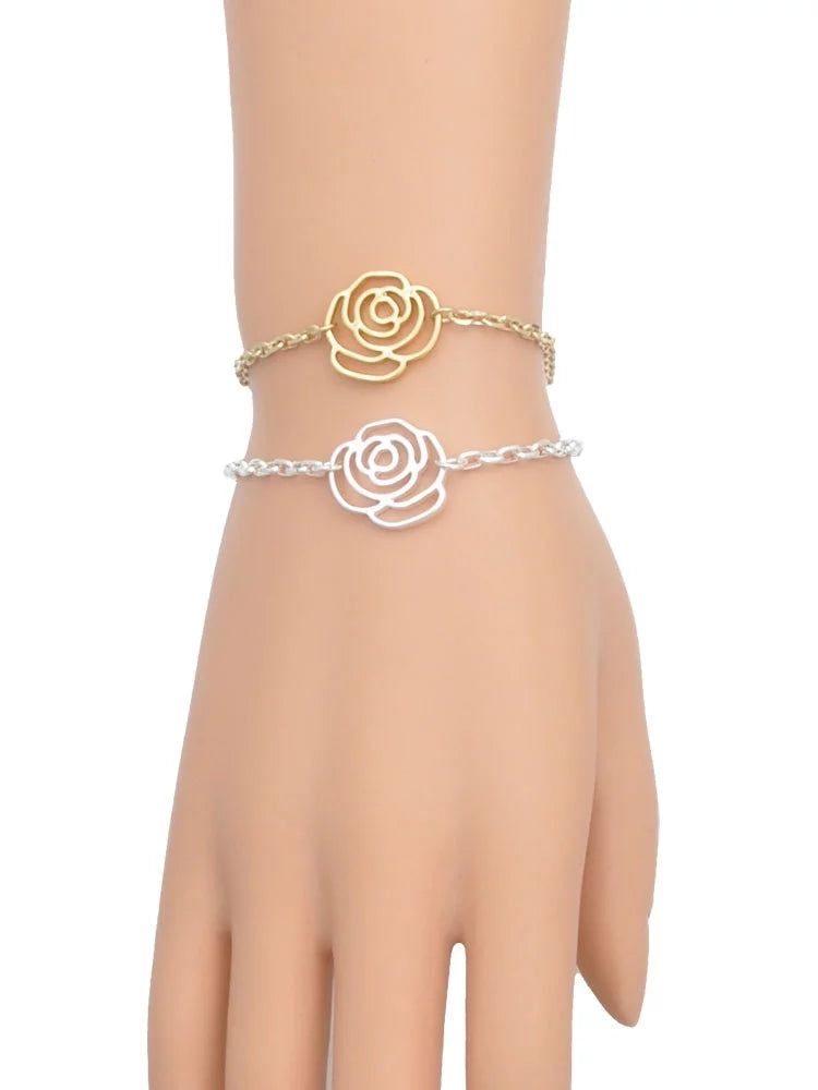 Love Snail Gold-tone Link Chain Resin Flower Hot Delight Jewelry Bracelet, 6.75"+2" Extender Pink