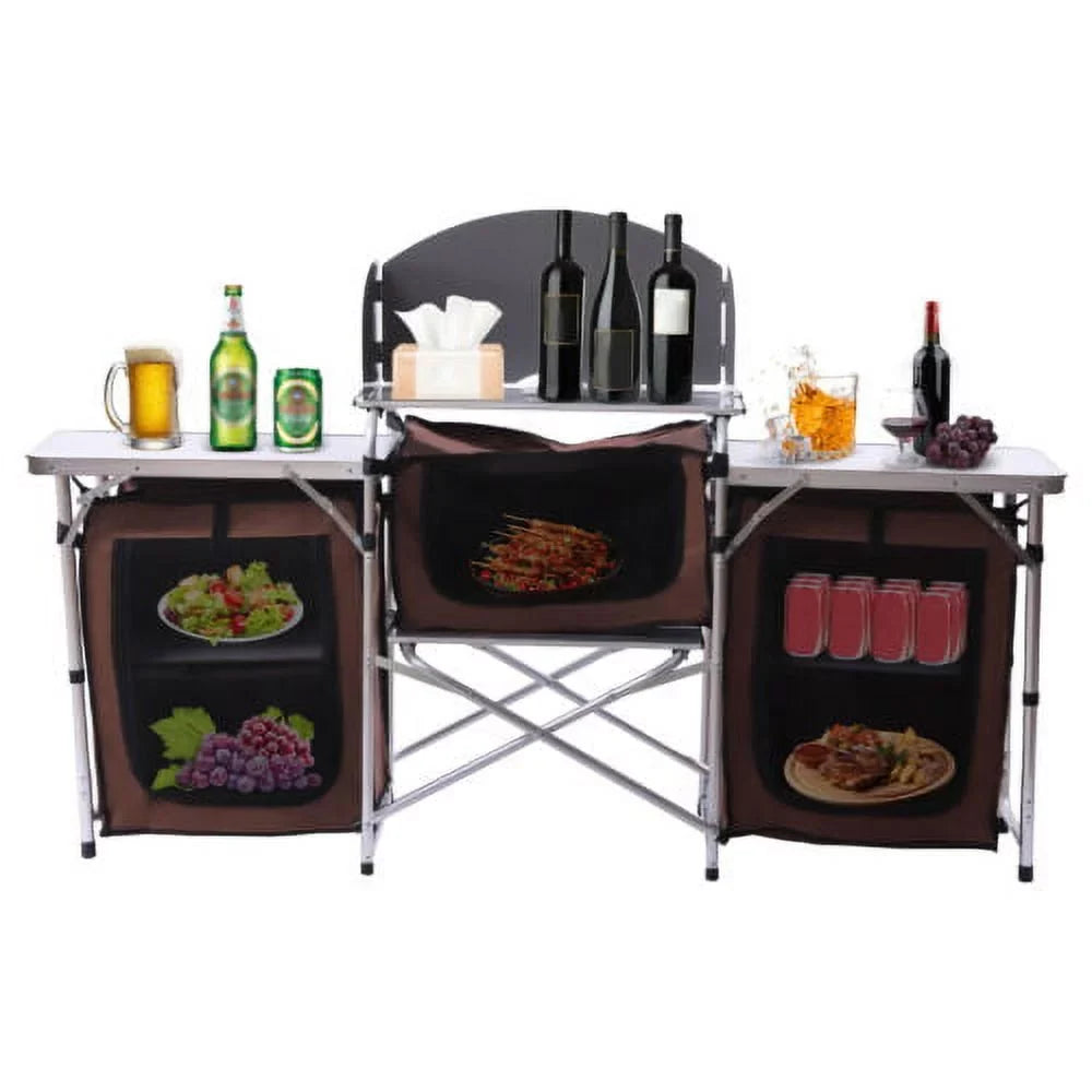 Camping Rack Portable Table Folding Kitchen Storage Table Cooking Cabinet Picnic