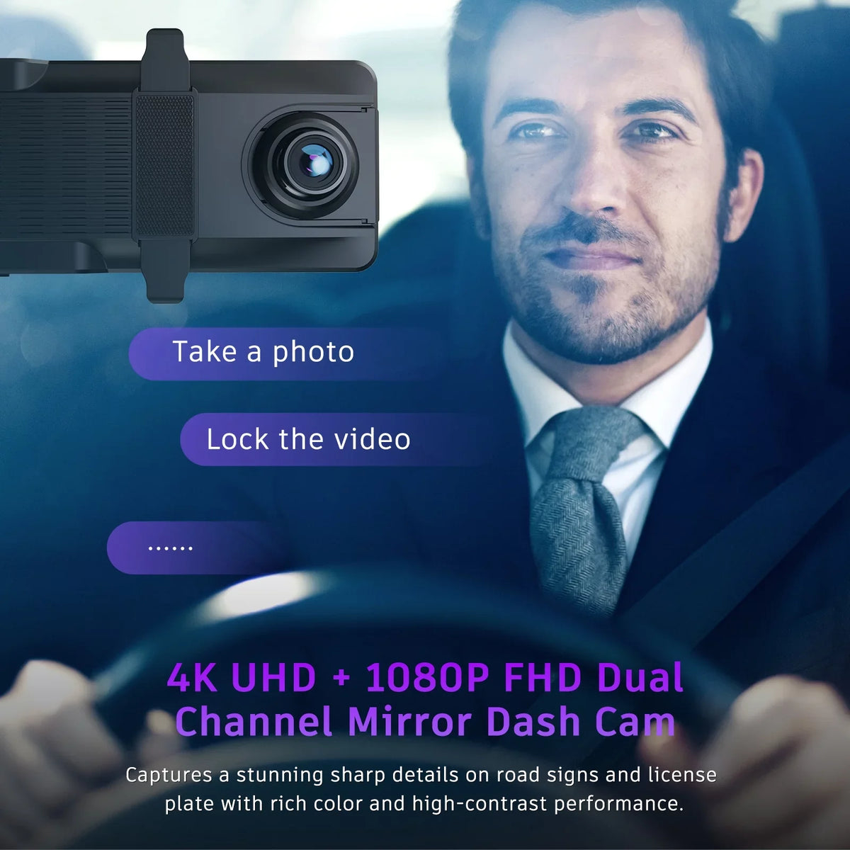 Camera Cam Dash Screen 4K+1080P Front Touch and Control TOGUARD Backup Parking Super Night Sensor, Voice Assistanc Sony IPS with Mirror Rear, 12" Vision,