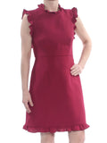Dress Womens Sheath STUART Turtle 10 Length Knee Evening Cap Back Neck Open JILL Tie Burgundy Ruffled Sleeve