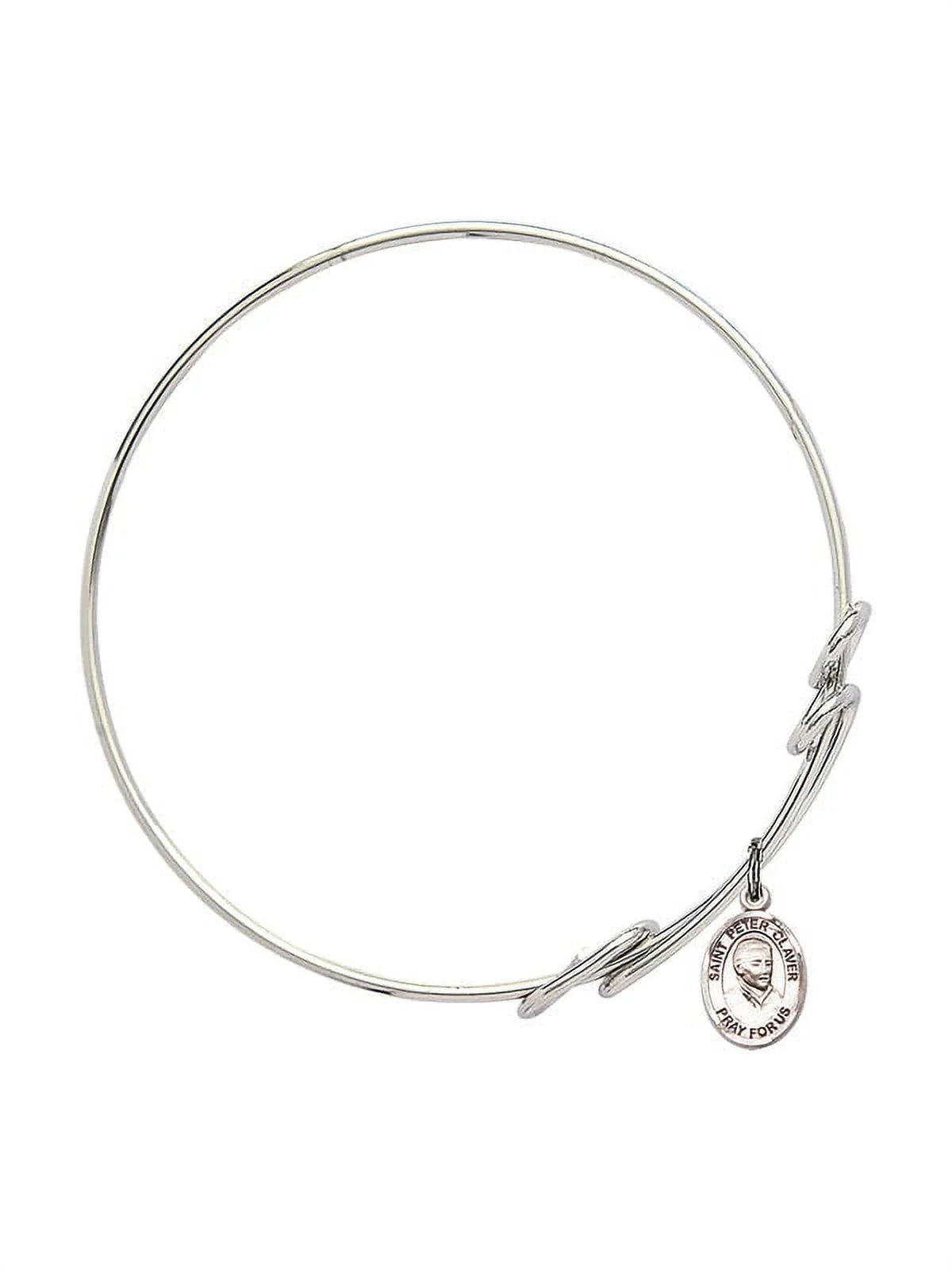 Double Silver w/ 8 Peter Claver St. 1/2 Bangle inch in Round Sterling Loop Bracelet