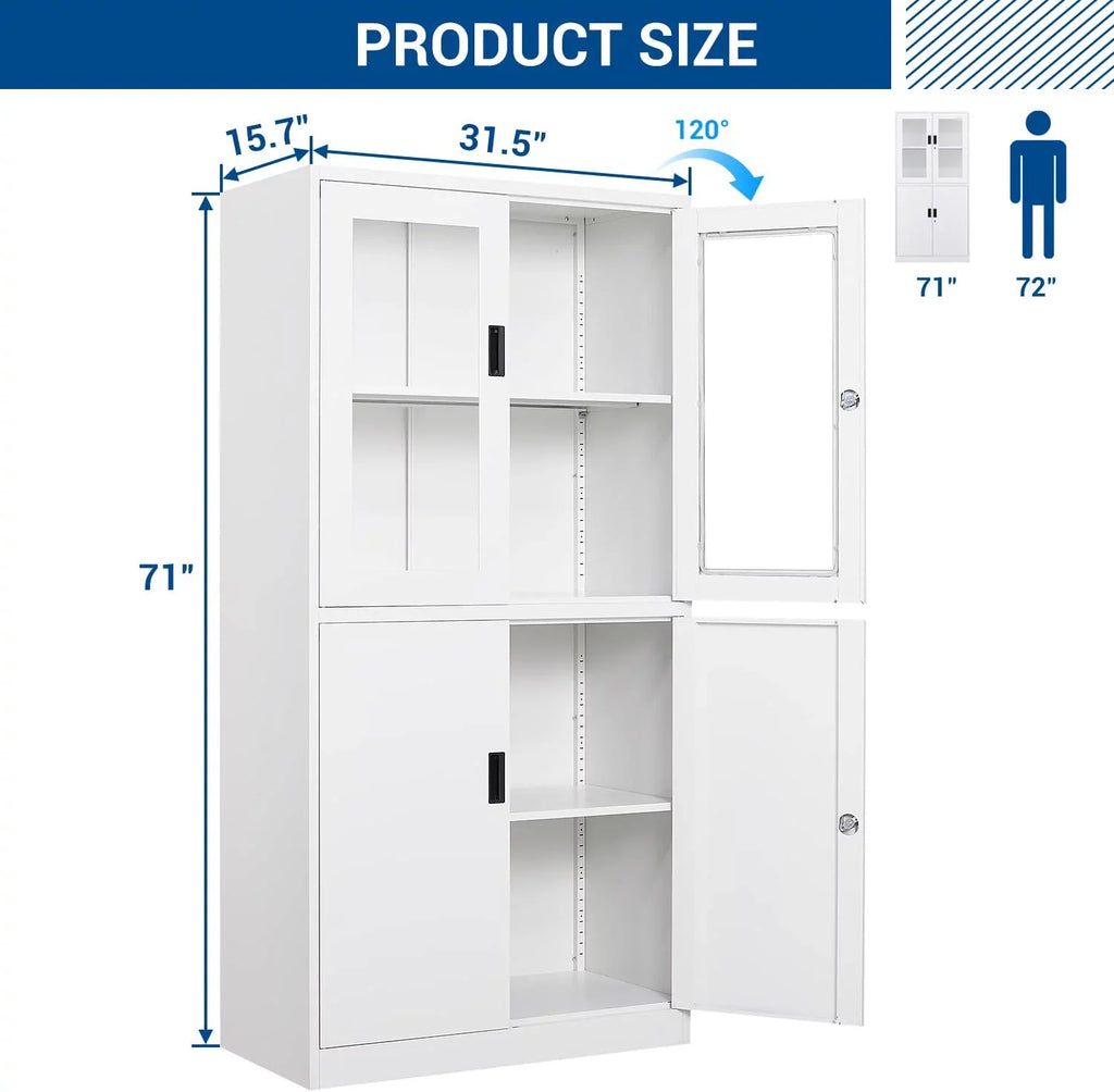 Cabinets Required Metal 71" with Office,Home,- Tool Glass Storage Cabinet Doors STANI for Office Storage Steel Locker,Locking Assembly