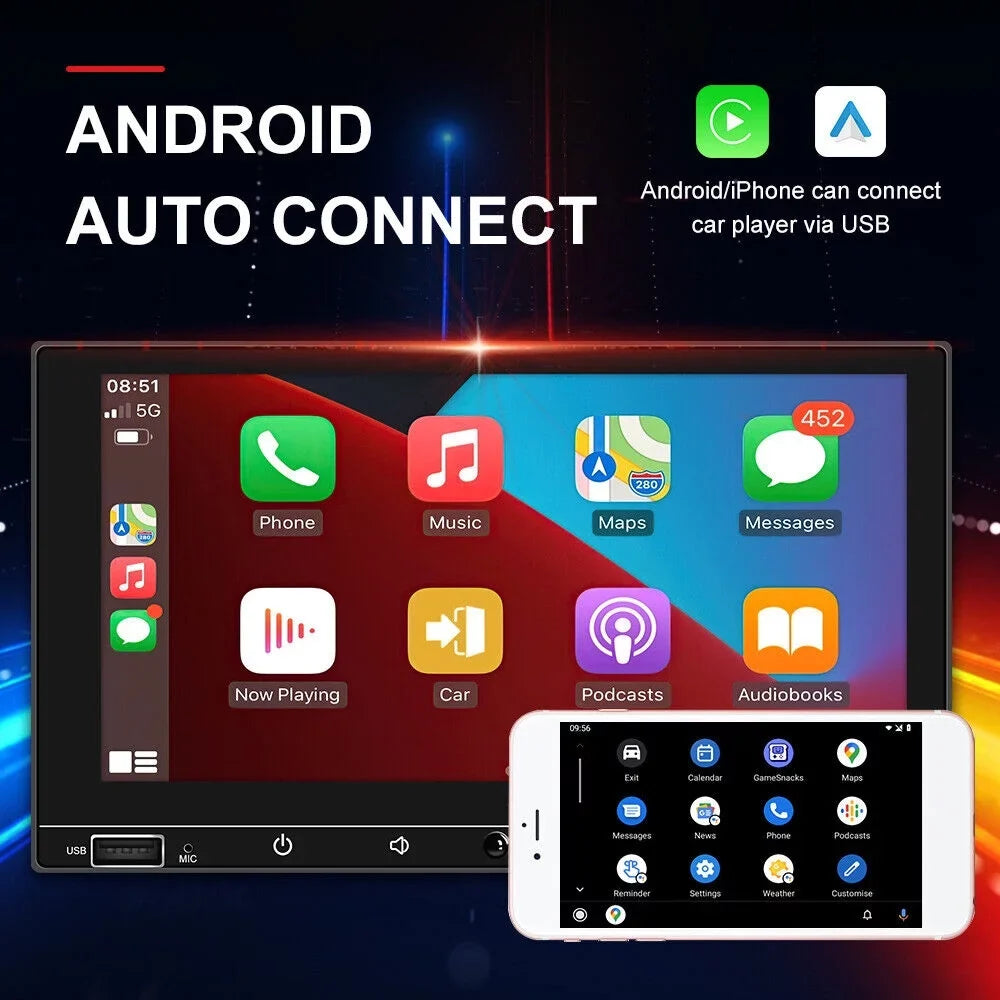Apple AUX HD 7" Charge Player Bluetooth - Wired Screen Auto Android Stereo Onemayship MP5 & Fast System Carplay Mirror Link Car