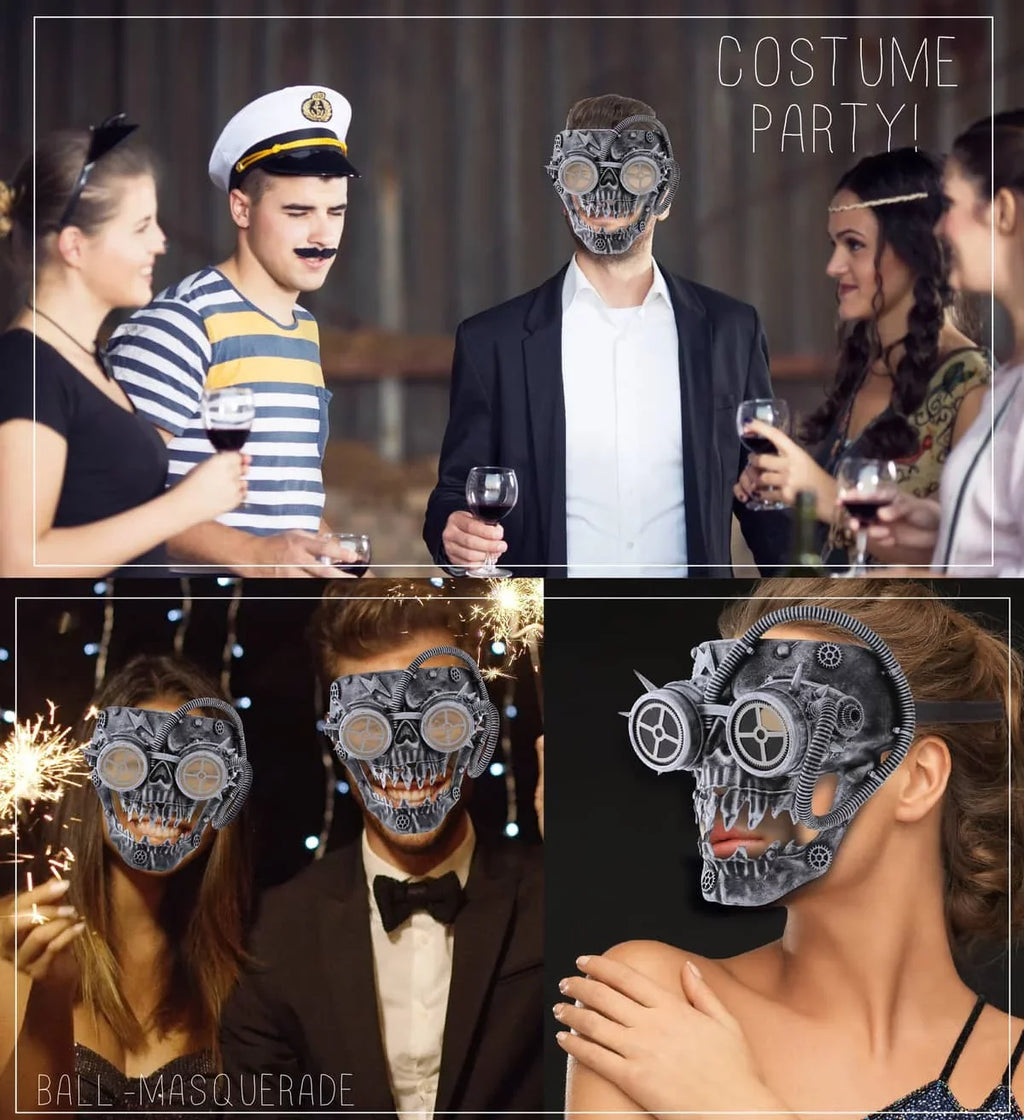 Wired Full Mask Steampunk Attitude Skeleton Costume Studio Goggles Face - Silver