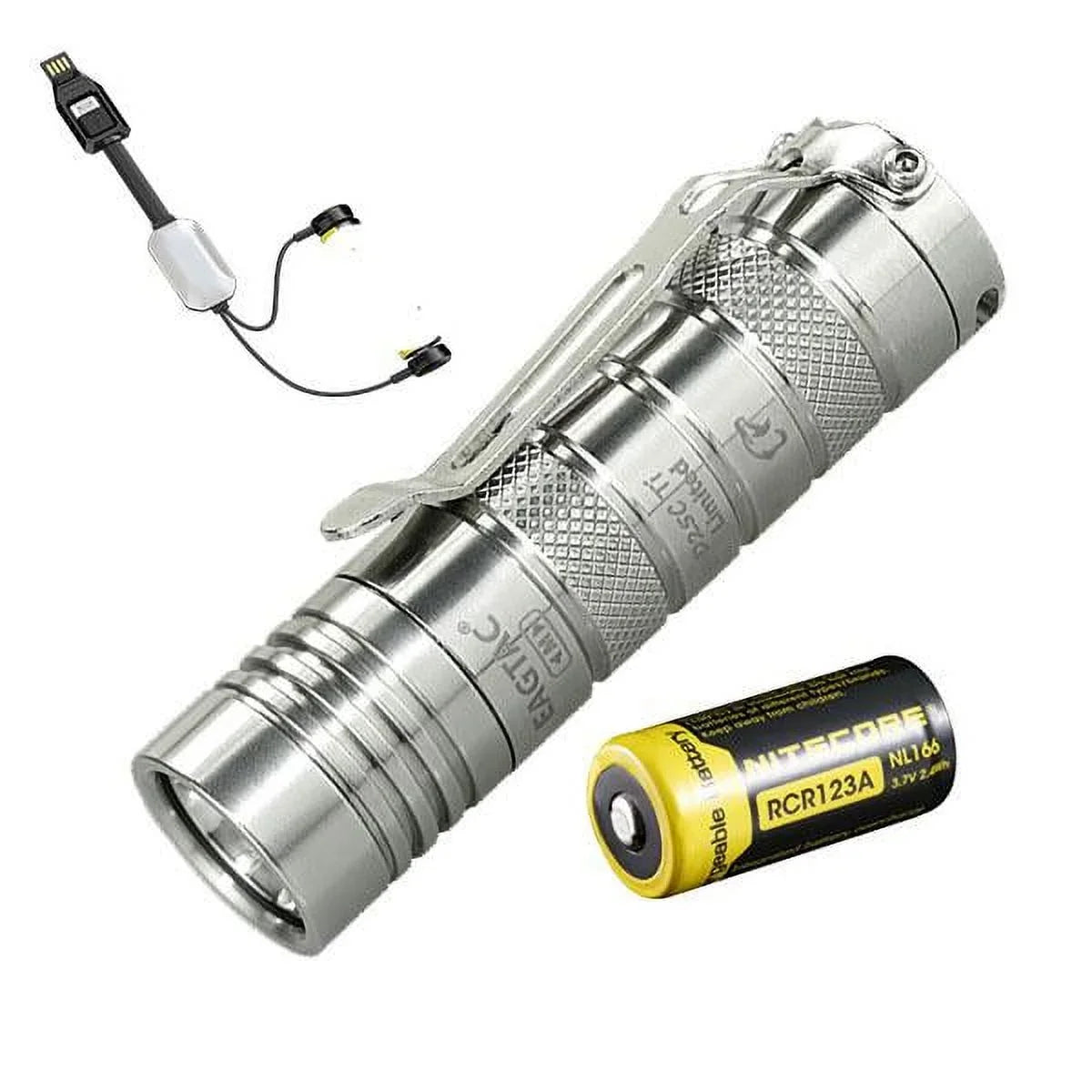 with Flashlight Ti RCR123A D25C -520 EAGTAC Clicky and USB Rechargeable Battery XP-L Portable Charger Lumens