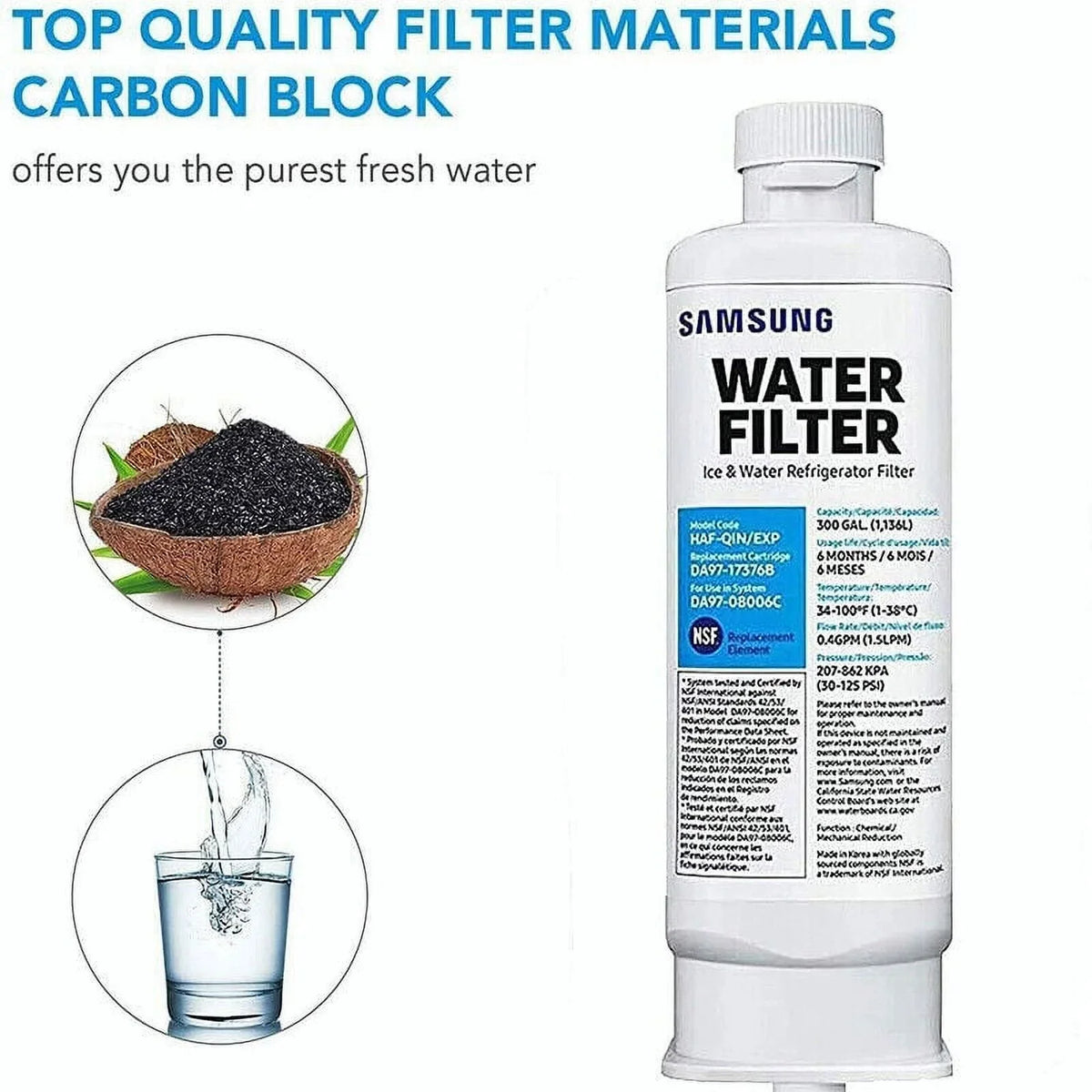 DA97-17376B Filter Refrigerator HAF-QIN pcs Water DA97-08006C 3