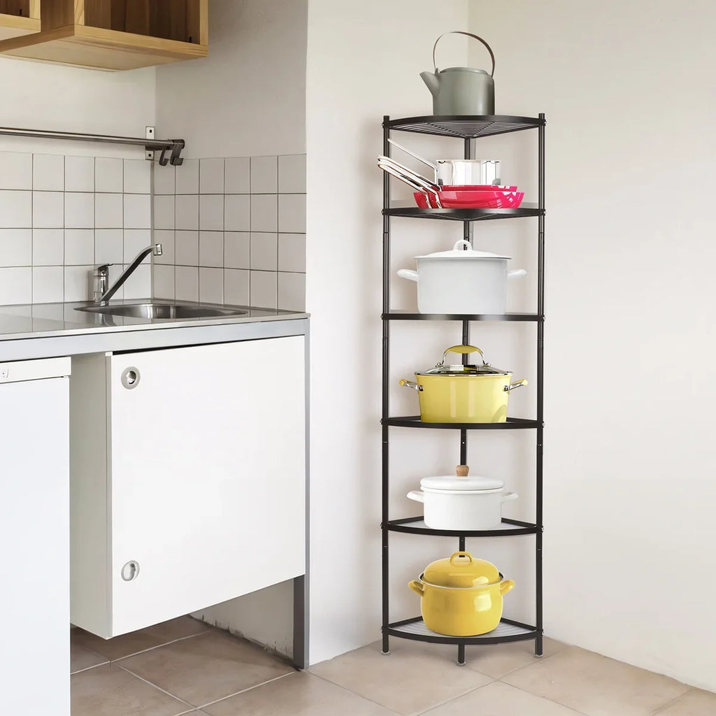 Pot tonchean Corner Carbon Rack Steel Rack Shelf Storage Organizer 6-Tier Free Kitchen Standing
