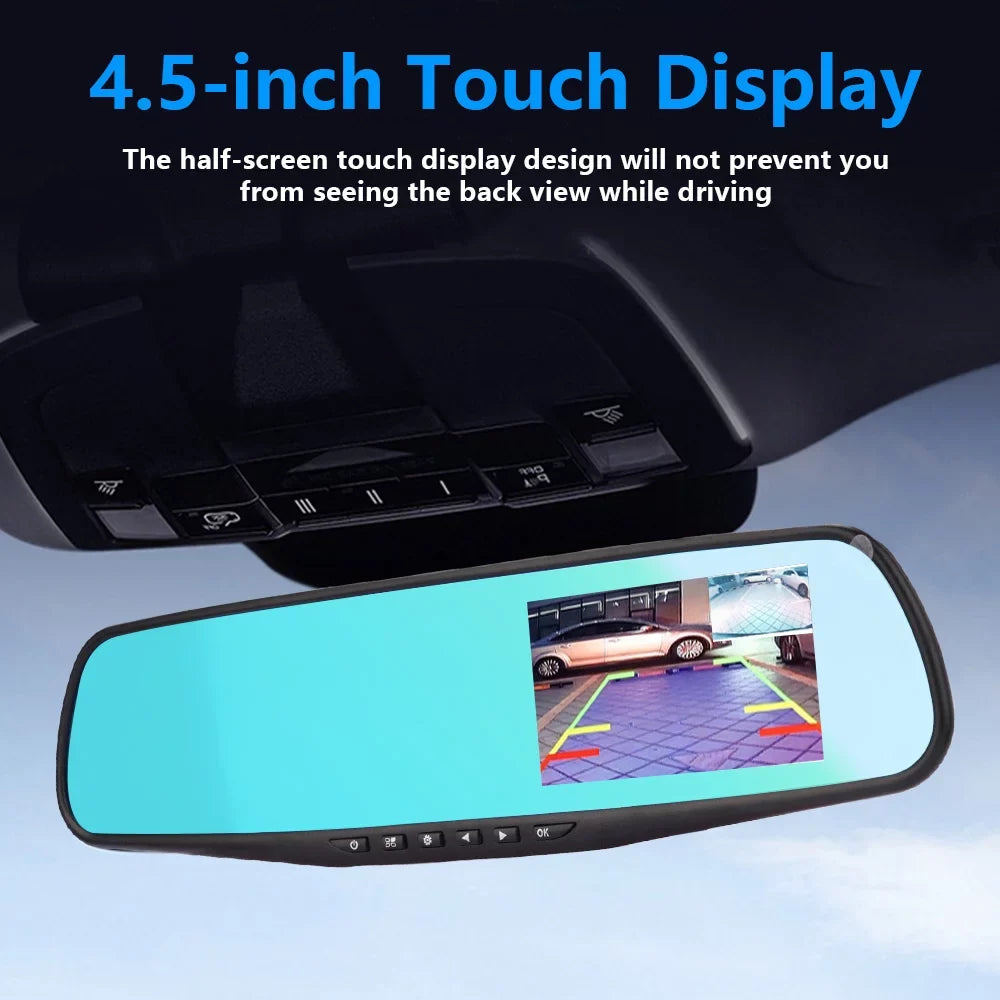 HD 4.3" Car NIFFPD Mirror Video Recorder Cam Dual Camera DVR，Dash Lens 1080P Rearview