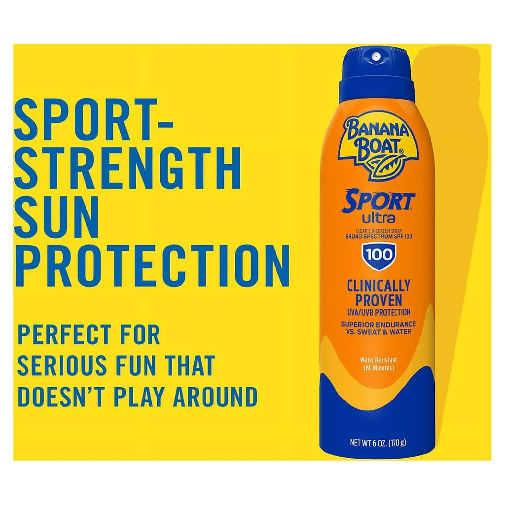 100 SPF Sunscreen Ultra Clear Spray Sport Boat Banana
