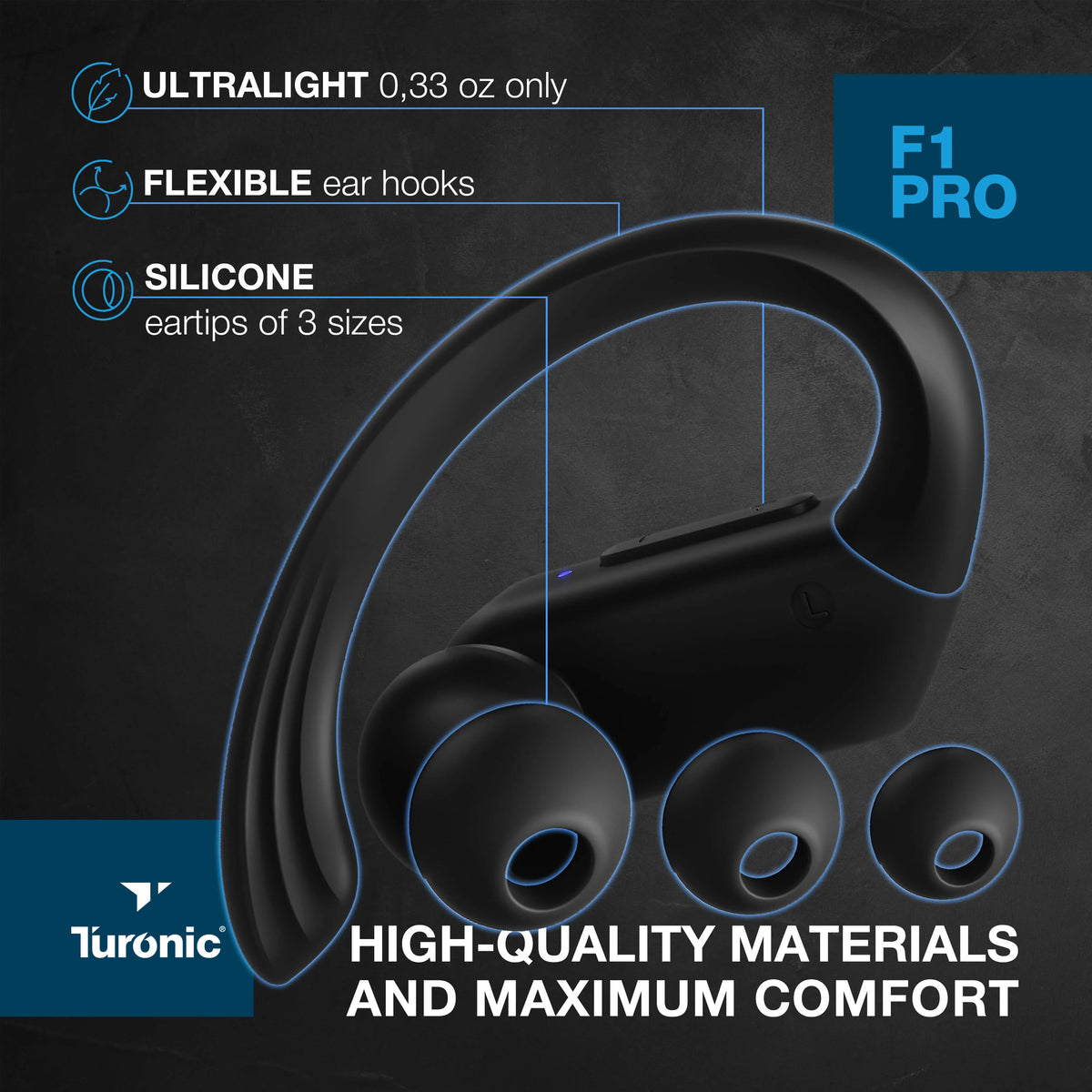Workout True - F1 for Charging Wireless Headphones Earhook Running, Wireless case, - Pro Turonic Waterproof - IPX7 Bluetooth Earbuds Gym, - Playtime, w/Microphone Earphones 45H Black Mic, Sport with