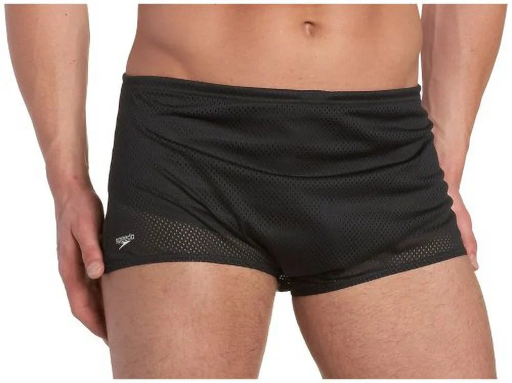 Square Speedo 32 Black, Leg Mesh Poly Suit, Men's Training