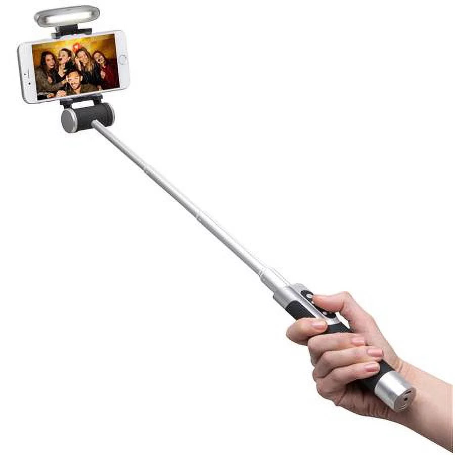 with Rechargeable Smart Silver Stick Selfie Black Battery, Light
